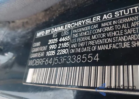 2003 Mercedes-Benz C 320 Sport z USA, uszkodzony, nr VIN WDBRF64J53F338554